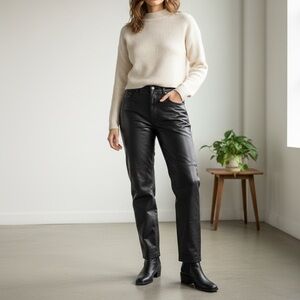 Vintage Sz 27 Genuine Leather Made In Canada Straight Leg Black Pants